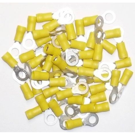 Terminales eléctricos de ojal de 6 mm – Paquete de 50 terminales – Doble engaste para conexiones fiables – Sección transversal del cable de 2,5 a 6 mm²