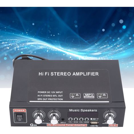 Prise standard européenne 220V, amplificateur numérique intelligent Bluetooth intégré avec télécommande G30 (télécommande livrée avec batterie intégrée). (1/5)