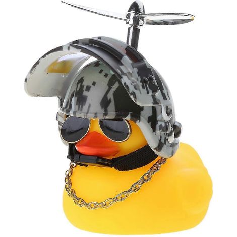 Sonnette de vélo mignonne en forme de canard jaune avec casque peut être utilisée comme décoration de voiture ou accessoire de VTT. (1/5)