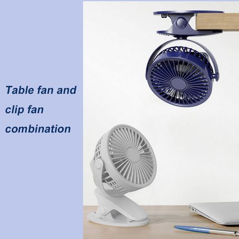 Ventilateur de bureau portable à pince, ventilateur de bureau rechargeable par USB, 3 vitesses réglables, petit refroidisseur d'air personnel pour le bureau et la maison (1/5)