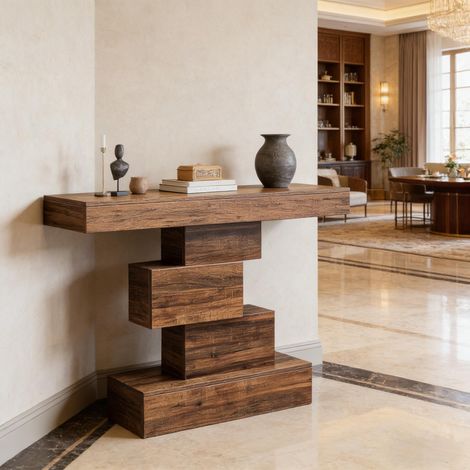 Table d'appoint avec piètement géométrique, table moderne, table d'entrée, table console pour canapé convertible, meuble d'appoint élégant (1/5)
