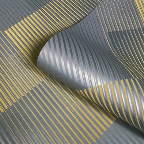 Geometric Stripes Yellow Metallic Wallpaper Suede Effect Belgravia Decor Hoxton (1/3)