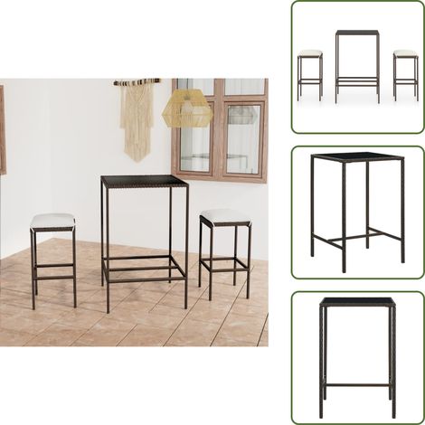 Ensemble de bar de jardin 3 pcs coussins Résine tressée Marron - Ensemble Salon De Jardin - Mobilier De Jardin - Set De Bar Extérieur - Table Basse Extérieure - Chaises De Jardin