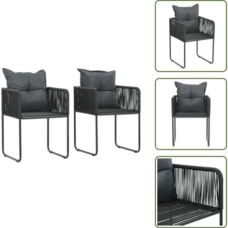 The Living Store Gartenstühle 2 Stk. mit Polstern Poly Rattan Schwarz - Poly Rattan (1/5)
