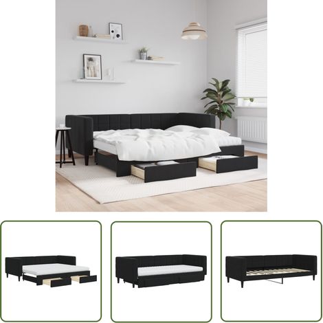 The Living Store Tagesbett Ausziehbar mit Schubladen Schwarz 90x200 cm Samt - Schlafsofa - Gästebett - Tagesbett - Doppelbett - Wohnzimmermöbel (1/5)