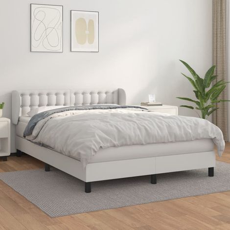 Boxspringbett mit Matratze Weiß 140x200 cm Kunstleder (1/5)
