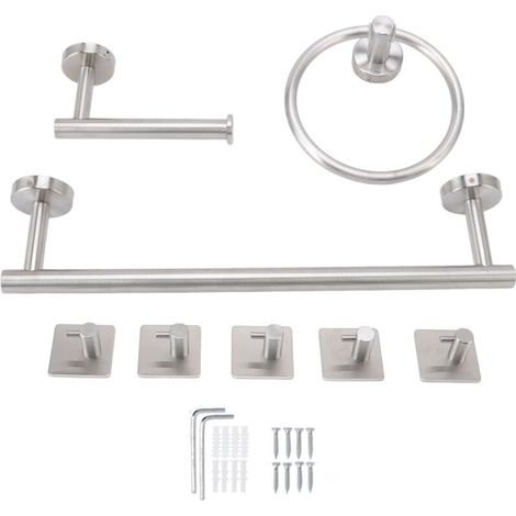 [Ensemble d'accessoires salle de bain] en acier inoxydable 304 - Lot avec barre à serviettes, porte-serviette, distributeur papier et 5 crochets (1/5)