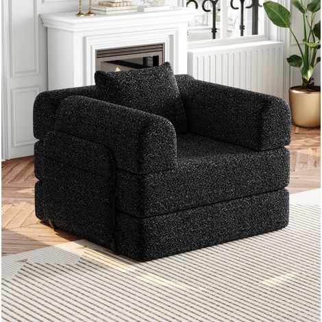 Canapé convertible 2-en-1 chenille noir OKMYHOME (1/5)