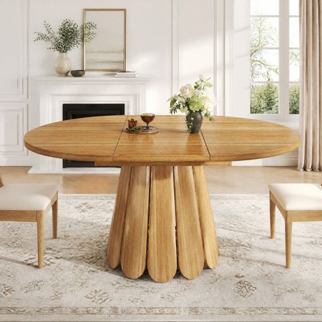 Ausziehbarer runder bis ovaler Tisch 118-158 cm für 6 Personen, MDF und Metall, braun HAVRYA (1/5)