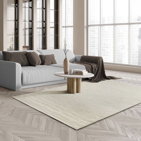 the carpet Boho Natur Wool Handgewebter Wollteppich im natürlichen skandinavischen Boho-Look, Handarbeit für einen einzigartigen Stil, Creme, 120 x 170 cm (1/4)