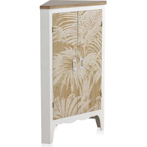 Meuble d'angle en bois blanc avec 2 portes et plateau naturel