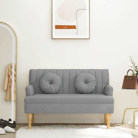 Banc avec 2 coussins en tissu gris clair 113 x 64,5 x 75,5 cm - PANGIVO (1/5)