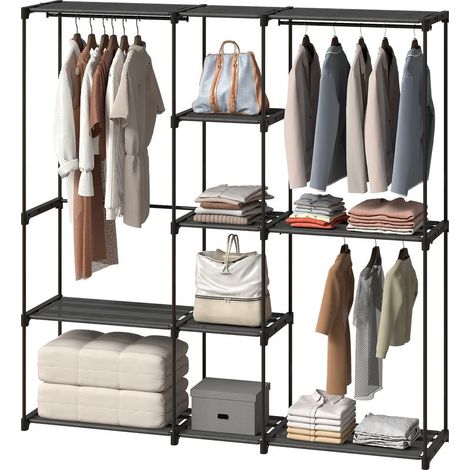 Armoire de rangement, penderie en tissu avec barre de suspension et étagères, 182 x 43 x 185 cm, noir (1/5)