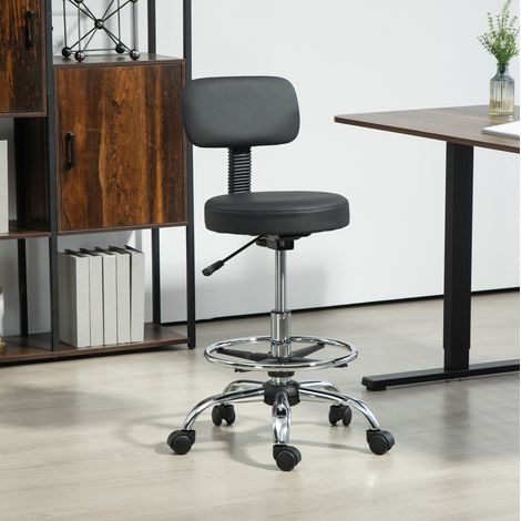 Chaise de bureau en similicuir noir, pivotante 360°, avec repose-pieds réglable et vérin à gaz, 52 x 52 x 78-92 cm (1/5)