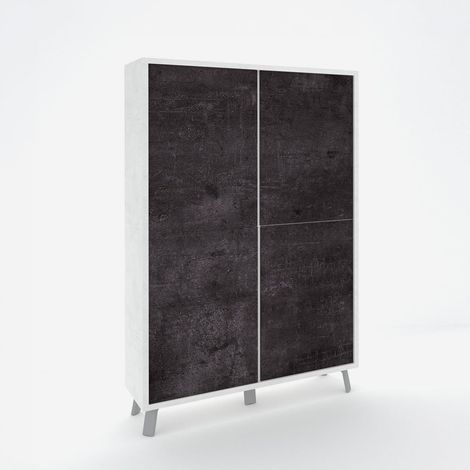 Moderne hohe 4-türige Anrichte für das Wohnzimmer Velbruk - Schwarz - Grau