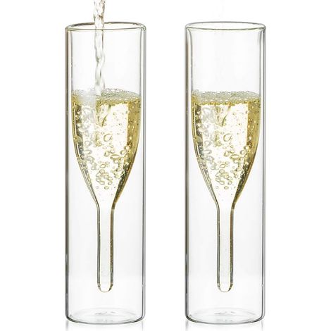 2 Flûtes à champagne double paroi – Verre borosilicate