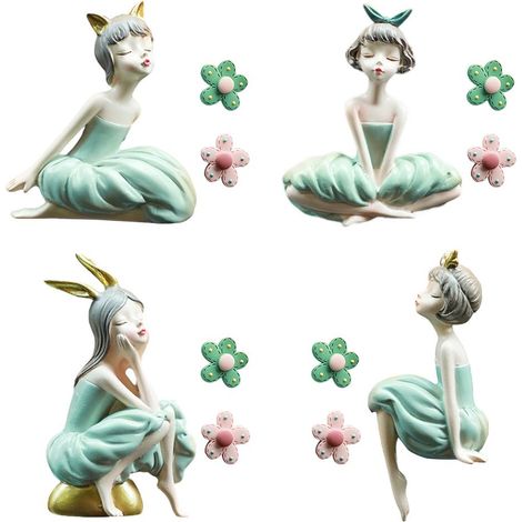 Lot de 2 clips décoratifs résine fille fleur pour bouche d'aération auto, parfum frais coloré, ornement intérieur voiture (1/5)