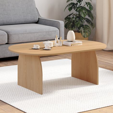 Mesa de centro ovalada EDITH con pata central de madera efecto haya 110 cm