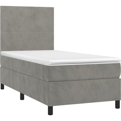Struttura letto a LED con testiera a molle, materasso 90x200 cm, tessuto in velluto grigio chiaro TDL0208460