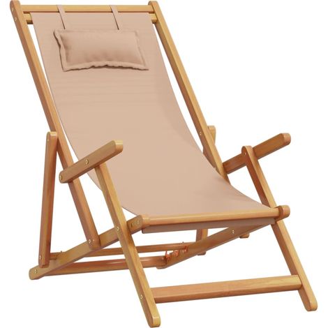 Chaise de jardin  Chaise pliable de plage taupe bois d'eucalyptus massif et tissu (1/5)
