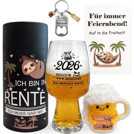 Lot de verres à bière 2026 - Cadeau pour homme - Avec carte porte-clés - Verre à bière tricoté pour femmes et hommes - Cadeau de retraite (1/5)