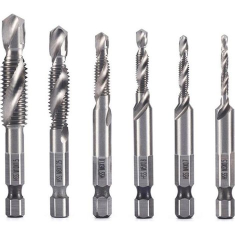 6-teiliges HSS-Kombinationsbohrer- und Gewindebohrerset, Anfas- und Senker, 1/4-Zoll-Schaft für eine maximale Materialstärke von 5 mm