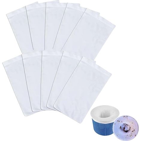 Lot de 10 chaussettes filtrantes pour skimmer de piscine, chaussettes filtrantes, chaussettes de skimmer pour panier filtrant et panier de skimmer, accessoires de filtration fine (1/5)