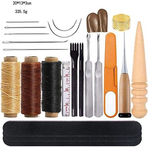 cuir Outils Kit Dequantit Voir Le Graphique Rparation La Main Artisanat Cuir Fil Cir 8 Couleur Avec Aiguilles Coudre Ciseaux Ruban Mesurer Pour (1/5)