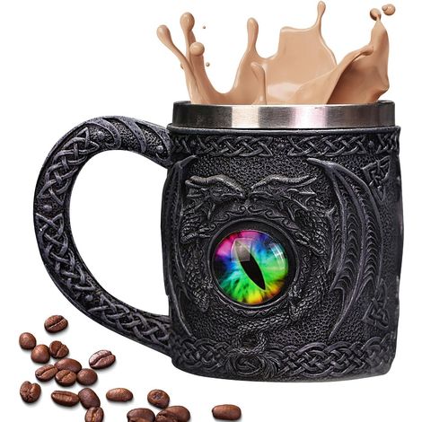 Jarra de cerveza medieval, 450 ml, isotérmica, estilo vintage con agarre antideslizante. (1/5)