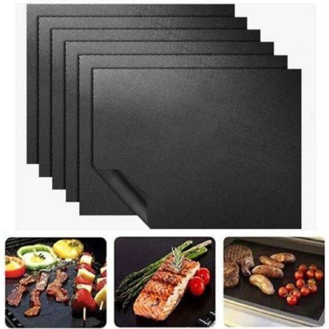 Tapis de barbecue - Protection pour four - Antiadhésif - 40 x 33 cm - Noir - Lot de 6 (1/5)