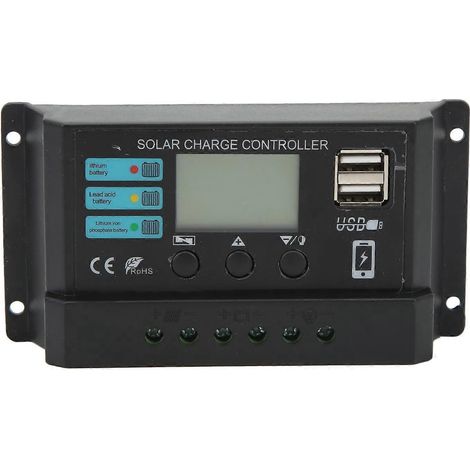 LCD-Display-Solarpanel-Laderegler, Photovoltaik-Laderegler 12 V/24 V, selbstadaptierend, Schwarz, 20 A
