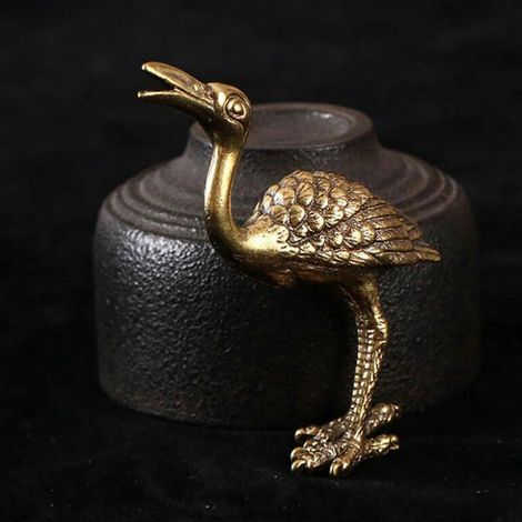 Sculpture miniature d'oiseau chinois en laiton antique vintage, figurine animale, bâtonnet d'encens pour brûleur à thé, décoration de bureau. (1/4)