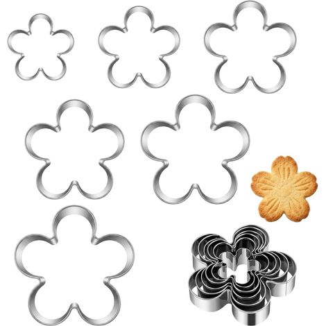 6 Pièces Emporte Piece Fleur, 6 Tailles Différentes Emporte-Pièces en Forme de Fleur en Acier Inoxydable, en Forme de Fleurs à Cinq Pétales pour Biscuits, Muffins, Pâte à Sucre (1/5)