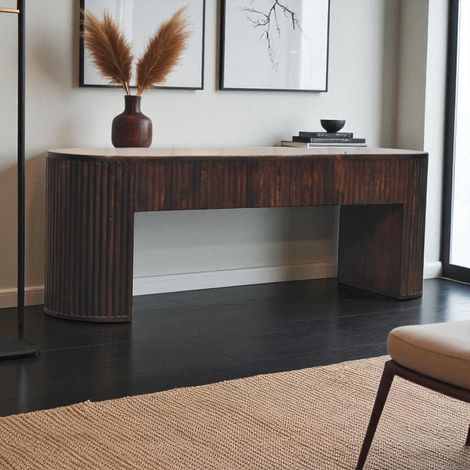 Banc cannelé velours mocha en bois massif, Brun foncé (1/5)