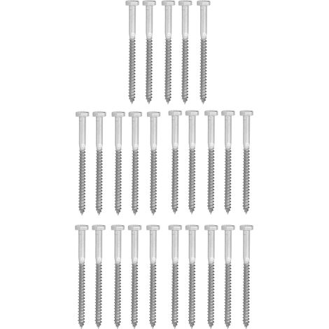 Vis à bois autoforeuse hexagonal M6x80mm en acier inoxydable 304 - Boulon à mi-filet pour bois, vis à tête hexagonale type tire-fond. (1/5)