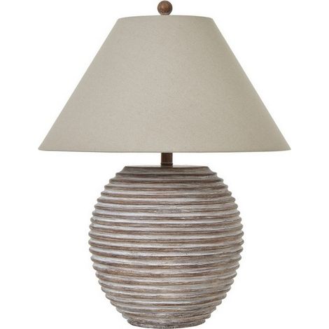 Saturn Table Lamp with Linen Shade - Ceramic - L53 x W53 x H71 cm - Brown