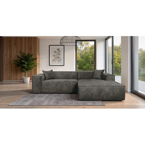 Ecksofa Designersofa CARLOTA in Stoff Perfect Harmony Dunkelgrau Ottomane Rechts