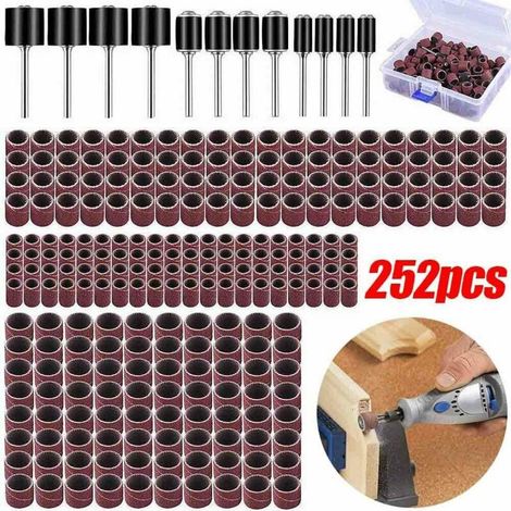Dolaso – Pack de 252 pièces tambours de ponçage – 120 bandes abrasives 1/2', 3/8', 1/4' – 12 tambours pour Dremel – Boîte de rangement incluse (1/5)