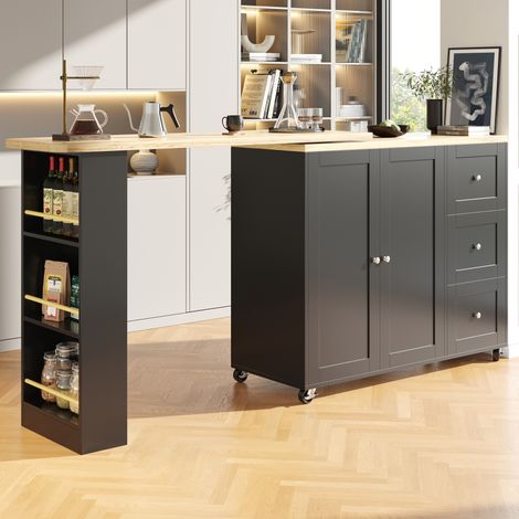 Îlot de cuisine modulable 203x39x106 cm en MDF noir, avec rangement pour cuisine et salon FloraGrace (1/5)