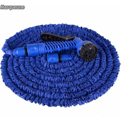 Tuyau d'arrosage extensible 30m MARQUEUNE + pistolet jets 7 Fonction Bleu (1/4)