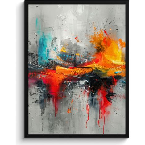 AFFICHE ENCADRÉE Art moderne - Orange - Gris - Abstrait Tableau Décoration Murale 60x80 (1/5)