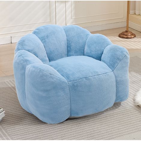 Fauteuil pouf forme lotus pour adulte, léger et confortable, pour salon ou chambre, tissu peluche bleu (1/5)