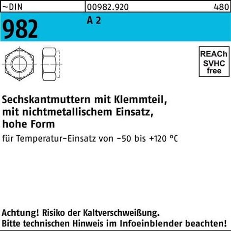 Ecrou hexagonal DIN 982 Pièce de serrage M12 A 2 250 pièces