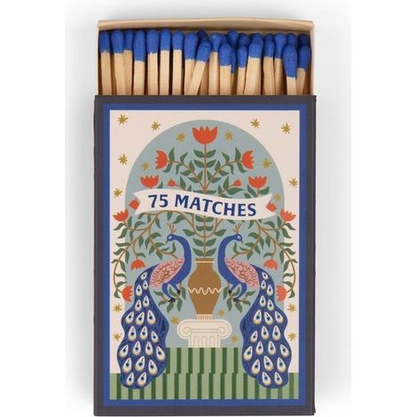 Paddywax Scatola di Fiammiferi Decorata "A Dopo" - Pavone Blu (75 pz)