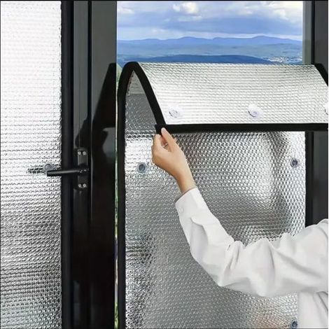 Wärmedämmfolie für den Innenbereich mit Saugnäpfen, Sonnenschutz für Fenster, schützend und kühlend, selbstklebendes Aluminium, 7 mm x 50 x 100 cm (1/3)