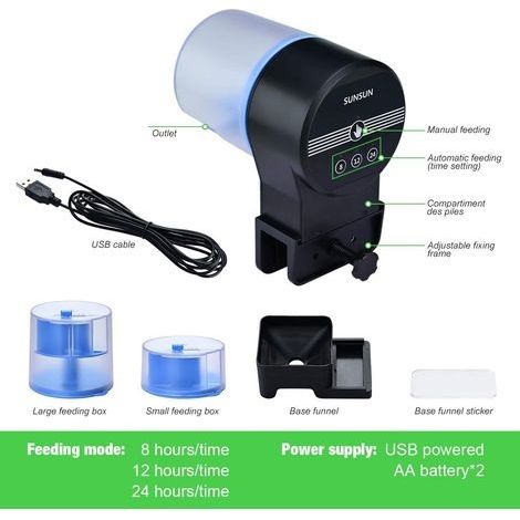 Automatischer Fischfutterautomat mit 3-Wege-USB-Ladegerät und Timer für Schildkrötenfutter, Aquariumzubehör, automatischer Fischfutterautomat für Meerwasseraquarien und Teiche (1/4)
