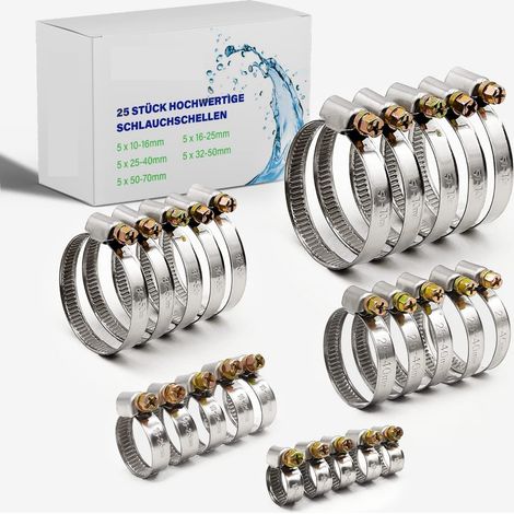 MINKUROW Set di 25 fascette stringitubo in acciaio inossidabile da 10-70 mm  Fascetta stringitubo da 9 mm per piscina, lavatrice, auto (1/5)