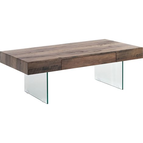 Tavolino da salotto moderno in legno con gambe in vetro 110x60cm Manhattan
