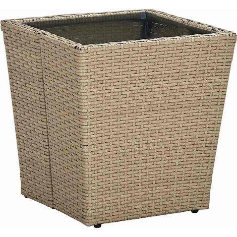 Table basse Table d'appoint pour Salon Chambre - Beige 41,5x41,5x44cm Résine tressée et verre trempé BV406967 - BonneVie (1/4)