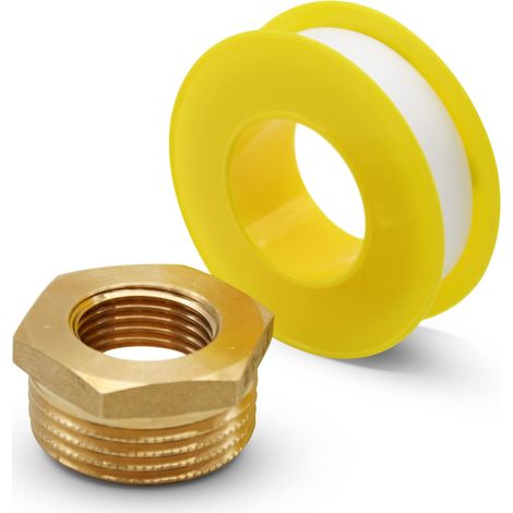 DOJA Barcelona Reduction Raccord Male 1 1/2"- Femelle 1" + Teflon Plomberie 12 12 0,075 Laiton Reducteur Bague pour Tuyau Circulateur Chauffage, Flexible Douche, Bonde de Lavabo (1/4)